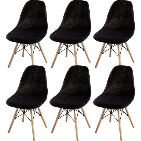 Set of 2/4/6 Mid-Century Modern Dining Chair Covers – Armless Chair Covers for Kitchen, Dining Room (Black, Set of 6) (1/5)