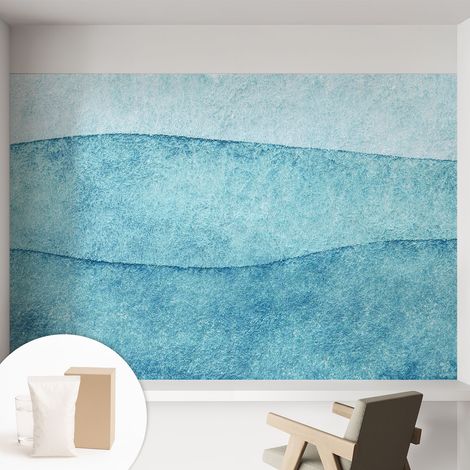 Papier peint intissé mural pour salon chambre à coucher tendance et originale - Colle incluse gratuite Vagues bleues 152x104 cm (1/5)