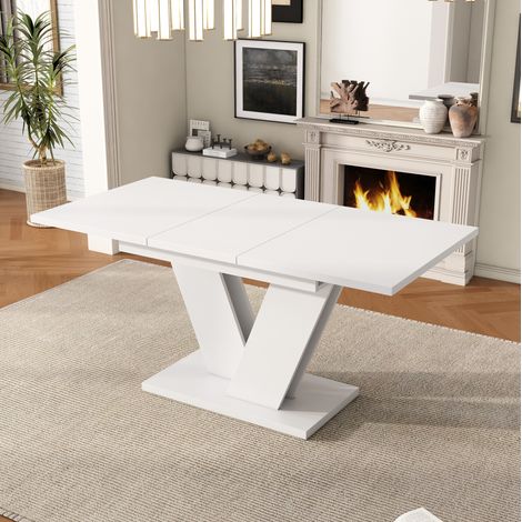 Mesa extensible de comedor 120/160 x 80 cm, rectangular, MDF blanco DESVIAE (1/5)