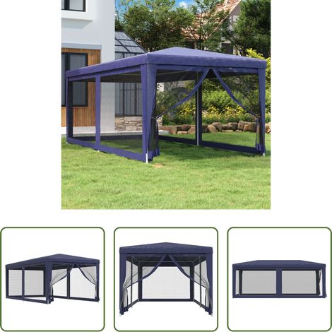 vidaXL Tente en polyéthylène - Tente de fête avec 6 parois latérales en maille Bleu 3x6 m PEHD (1/5)