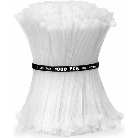 Collier Rilsan Zip Ties 100mm x 2.5mm Attaches Câble Résistant aux UV et à la Chaleur Blanche Lot de 1000 Pièces (1/5)
