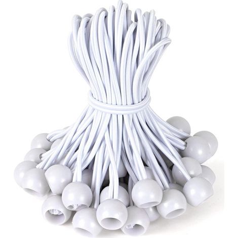 Tenditore elastico sferico - 15 cm - 50 pezzi - Tenditore per tenda con sfera in gomma - Adatto per tende e gazebo - Bianco