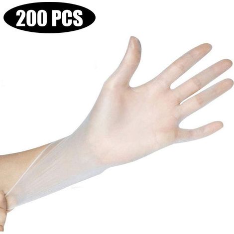 Gants jetables en PVC, paquet de 200 pièces, gants d'examen médical, gants transparents, gants en vinyle, sans poudre, non stériles. (1/5)