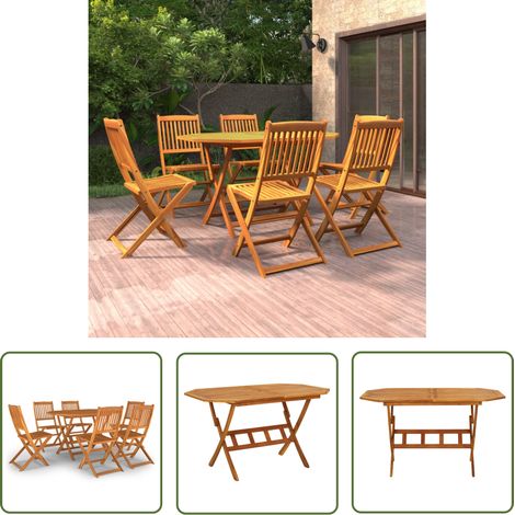 The Living Store 7-tlg. Garten-Essgruppe Massivholz Akazie - Gartentisch - Gartensessel - Gartenmöbelset - Holztisch - Akazienholz (1/5)