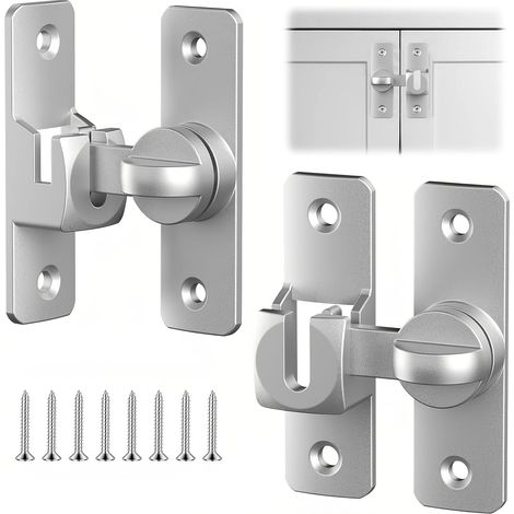 2 Paires Loquet Porte,90°/180° Verrou Porte,Aluminium Verrou Porte Coulissante,Serrure Porte Coulissante avec 8 Vis,Argent,pour Portes,Fenêtres,Armoires (1/5)