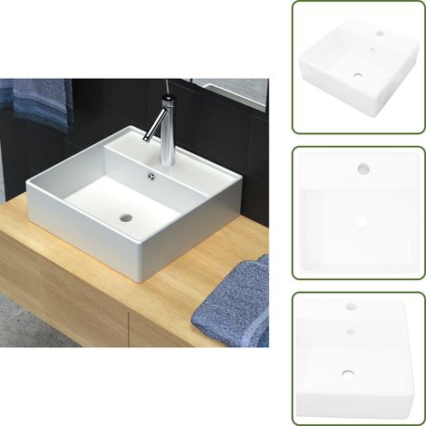Luxueuse vasque céramique carrée avec trop plein 41 x 41 cm - Vasque murale (1/5)