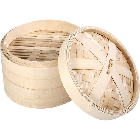 Panier vapeur bambou 2 niveaux – 22x15cm – riz chinois nature – légumes fruits mer (1/5)