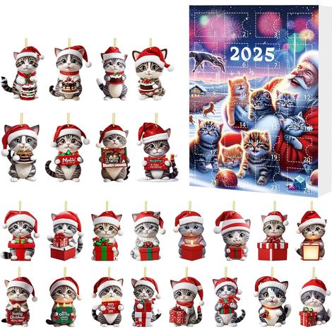 Calendario de Navidad para gatos, caja misteriosa de Navidad, adorno de gatito acrílico 2D, modelo E (1/5)
