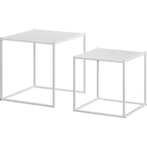 Lot de 2 tables gigognes modulables acier industriel blanc mat