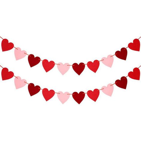 Guirlande De Coeurs En Feutrine - Décoration Pour Saint-Valentin Anniversaire Mariage Fiançailles - 4 Pièces - Rouge Et Rose (1/5)