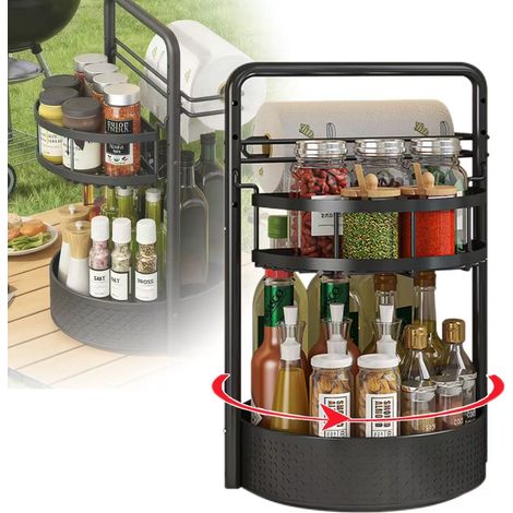 Étagère à épices multifonctionnelle, étagère de rangement de cuisine à double niveau, étagère de rangement pour comptoir ou placard, noire (1/5)