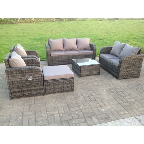 Fimous Polyrattan Garten Sofa Outdoor Gartenmöbel Set für 8 Personen Balkonmöbel Sitzgruppe mit Hocker,Armstuhl,Tisch Dunkelgrau Gemischt (1/4)