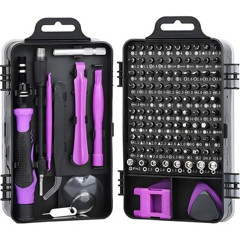 Kit de tournevis magnétique violet pour réparation électronique, compatible iPhone, ordinateur, ordinateur portable, téléphone, Mac, bricolage, 115 en 1 (1/5)