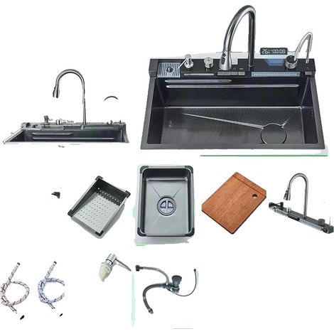 Lavello da cucina con getto a cascata e display digitale della temperatura, 75x46 Set A (1/2)