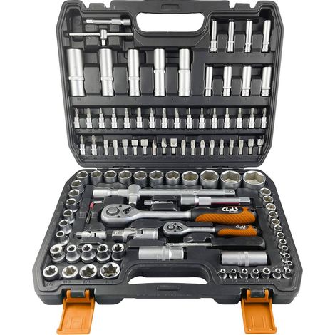 Clas – Coffret multi-outils 108 pièces 1/4" et 1/2" – Douilles 6 pans et Torx – Rallonges et clés hexagonales – Mallette plastique