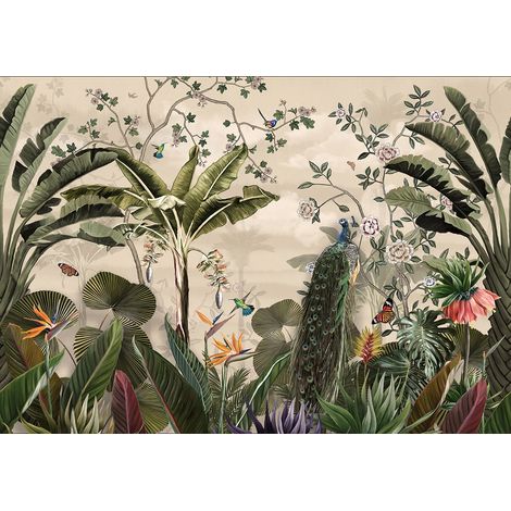 Papier peint panoramique - Forêt Tropicale Oiseaux - 130 cm x 91 cm (1/2)