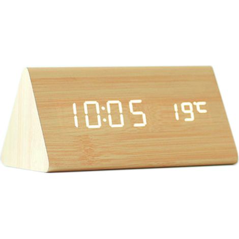 1 Horloge numérique, Bois, LED, Température, Calendrier, Rechargeable, Bureau (1/5)