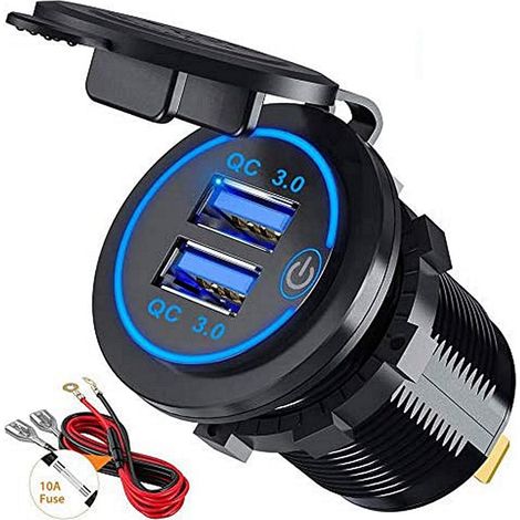 QC3.0 Motorrad-USB-Ladegerät, 5 V/4,2 A USB-Autosteckdose, Schnellladung für 12 V 24 V Auto, Boot, Motorrad, SUV, LKW, Caravan, Marine