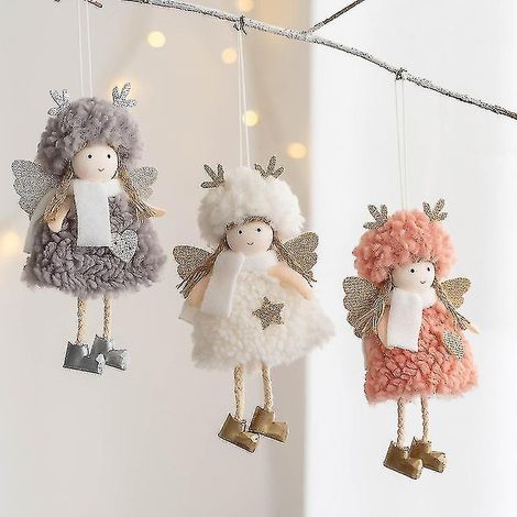 Lot de 3 pendentifs de Noël : chapeau haut-de-forme, bois de cerf, pendentif fille, pendentif ange créatif, cadeau de Noël (1/4)