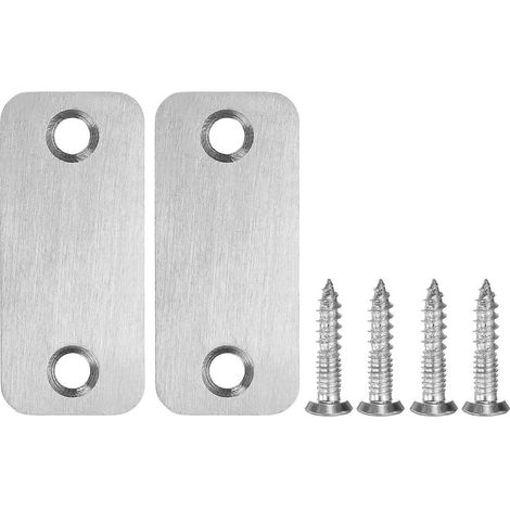 Lot de 2 plaques de gâche et cache-trou en acier inoxydable, finition argentée, installation rapide par vis pour portes en bois (1/5)