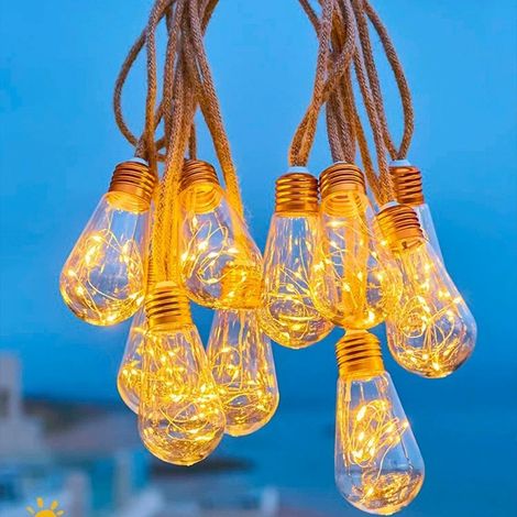 Outdoor solar garden string lights, 10 bulbs, 5 meters of hemp rope, USB and solar power. (1/5)
