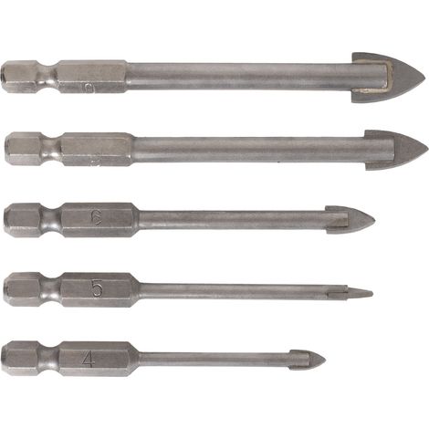 STIER Fliesenbohrer Set 5-teilig, 1/4 Zoll Bit HEX Sechskant, umfangreiches Set Größe 4-10 mm, für (Schlag-)Bohrmaschine und Akkuschrauber, Viertel-Zoll Aufnahme, präzises Arbeiten