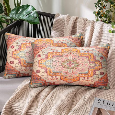 Lot de 2 Housse Coussin 30 x 50cm Bohème Geometric Taie d'oreiller Vintage Ethnique Style Décoratif Housse de Coussin Décoratives pour Chambre Canapé Jardin Voiture Salon Maison Décor (1/5)