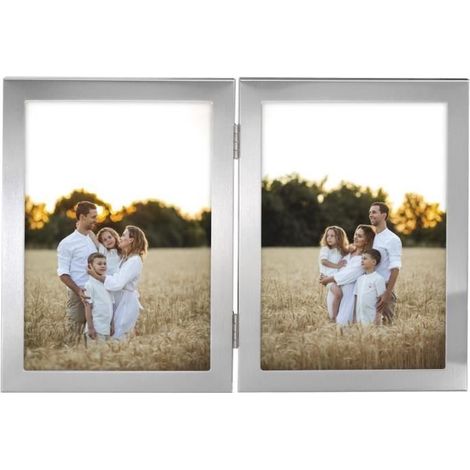 Cadre photo - Calais - 2 x 13 x 18 cm - Double cadre dépliable - Velours - Style contemporain (1/4)