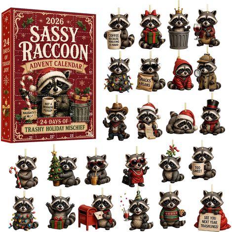 Weihnachts-Adventskalender mit Waschbär (Überraschungsbox) – Christbaumschmuck in Form eines Waldtieres – Weihnachtsgeschenk (Überraschungstüte) (1/5)