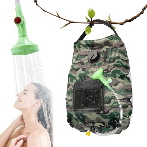 Ducha solar portátil para camping, 20 litros, con indicador de temperatura, ducha portátil para senderismo, camping, playa, jardín, natación, viajes al aire libre - Camuflaje verde (1/5)