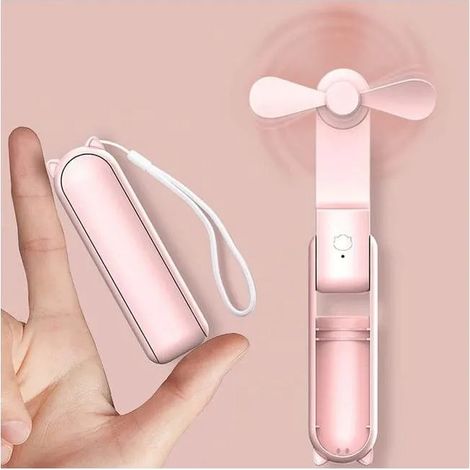 Mini ventilateur, batterie externe 2 en 1, pliable, rechargeable par USB (rose) (1/5)