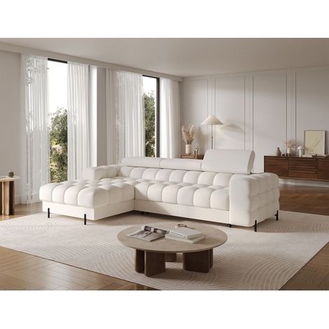 Ecksofa mit Schlaffunktion Sofa FERROL Stoff Aphrodite Ecru Ottomane Links (1/5)