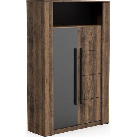 Vitrina Salón Mónaco en color Roble Saloon y Negro 114x176x40 cm (1/5)