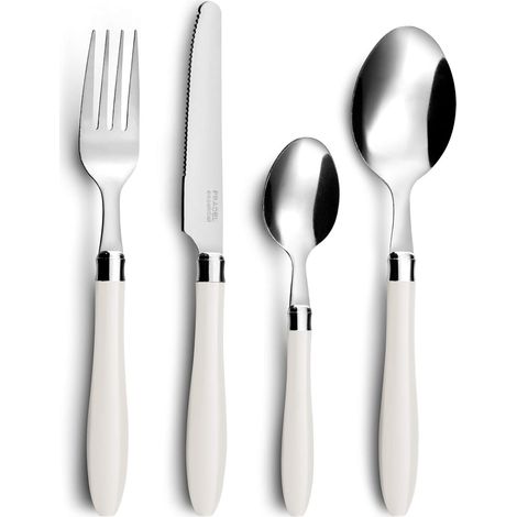 PRADEL ESSENTIEL - Ménagère 16 couverts de table pour 4 personnes - Réglisse - Acier inoxydable 18/0, Finition Standard - Crème (1/5)