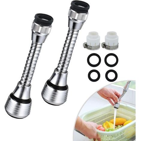 Peut Pivoter De 360 Degrés Economiseur D'eau Pour Robinet Douchette Robinet Cuisine Extension Mousseur Robinet Mit Adapter,Avec adaptateur, adapté à divers robinets(2 Pièces) (1/4)