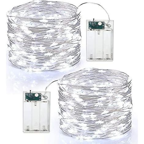 GROOFOO 2 x 50 LED-Lichterkette mit Batterien, Mini-LED-Lichterkette 5M für Innen- und Außenbereich, Deko-Lichter für Schlafzimmer, Weihnachten, Hochzeit, Party, Haus und Garten, Kaltweiß (1/5)
