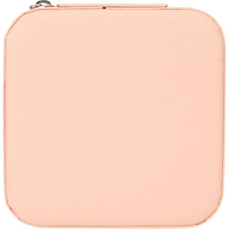 Cette boîte à bijoux rose en cuir PU résistant est dotée d'une fermeture éclair élégante et fluide et offre une grande capacité pour ranger bagues, boucles d'oreilles, colliers et autres bijoux. (1/5)
