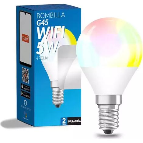 IluminaShop - Bombilla LED Inteligente Smart G45 E14 Dimable CCT+RGB 6W WiFi Compatible con Alexa y Google Home RGB+3000+4000+6000 (1/2)