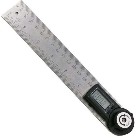pezzo Righello digitale per angoli, goniometro, misura da 0 a 200 mm e angoli in acciaio inossidabile con fermo, azzeramento e ampio schermo LCD, sistema mm/pollici, per lavorazione del legno, edilizi