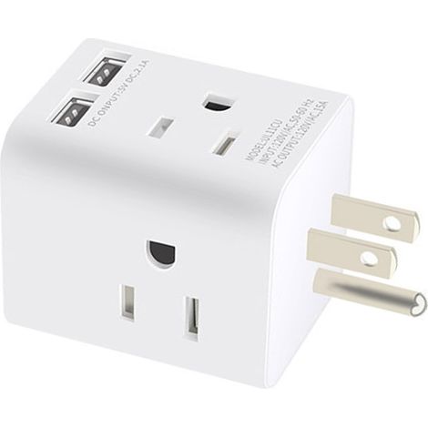 Multiprise murale avec 4 prises secteur 15 A, 2 ports USB et prise américaine. (1/5)