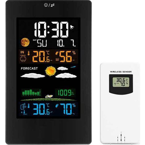 Drahtlose Wetterstation, Innen-/Außenthermometer, Hygrometer, Barometer, Digitaluhr (1/4)