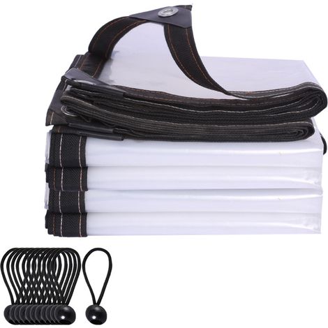 Bâche de protection transparente et imperméable avec attaches élastiques, 3 x 3 m (10 x 10 pi), avec œillets, pour plantes de jardin, serres, chenils et toitures de cour. (1/5)
