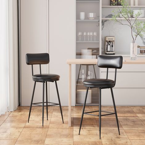 Lot de 2 tabourets de bar noirs – assise simili cuir – dossier confortable – style industriel – facile d’entretien – pour adulte – cuisine comptoir et salle à manger