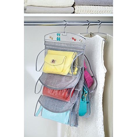 InterDesign Aldo Organizer armadio  Portaoggetti da appendere con 5 tasche per borsette, portafogli, ecc.  Pratico portaborse per armadio  Plastica grigio (1/4)