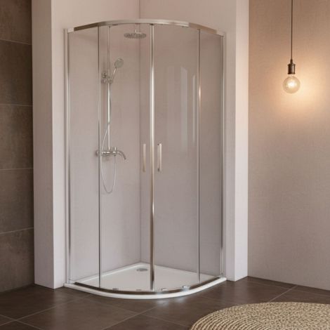 Paroi de douche semi-circulaire 90x90 cm argenté, 2 fixes + 2 portes coulissantes, verre trempé 6 mm antical 200 cm (1/4)