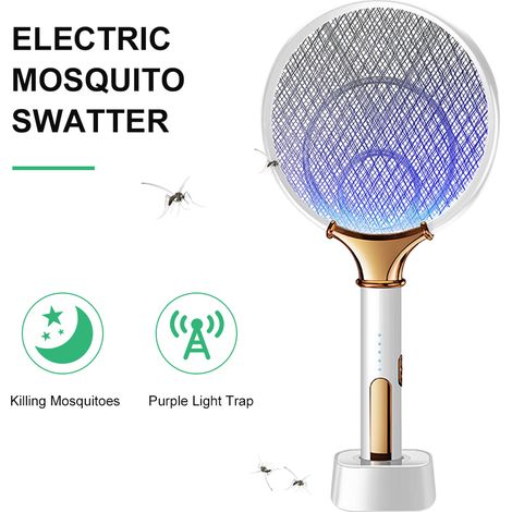Matamoscas recargable Toivize [Flycatcher] USB, fotocatalizador, 3000 V, eléctrico, ABS negro, batería de litio de 1860 mAh, inalámbrico.