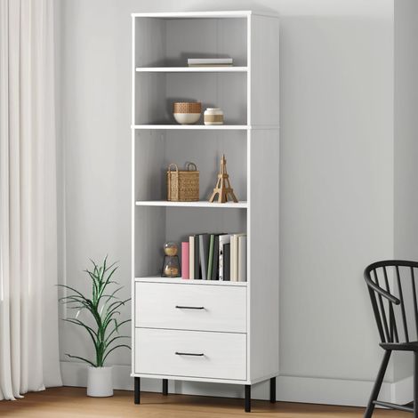 Bücherregal OSLO mit 2 Schubladen Weiß 60x35x180 cm Massivholz (1/5)