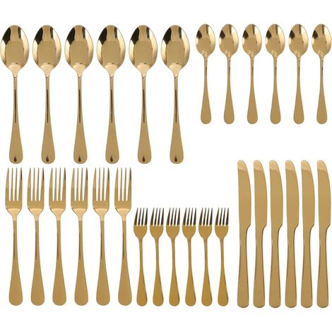 Ensemble De Couverts élégant en Acier Inoxydable Doré – 30 Pièces avec Cuillère, Couteau Et Fourchette – Passe Au Lave-Vaisselle – Idéal pour Offrir Et Diverses Occasions (1/5)