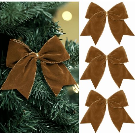 Ribbon Bow - Velours - 6 Pouces - Pour Décoration De Sapin De Noël, Couronnes, Porte Et Intérieur/Extérieur - Lot De 3 (1/5)