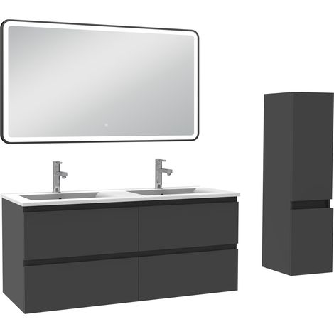 Acezanble Meuble salle de Bain 120cm double vasque avec colonne + miroir 3 couleurs Anthracite